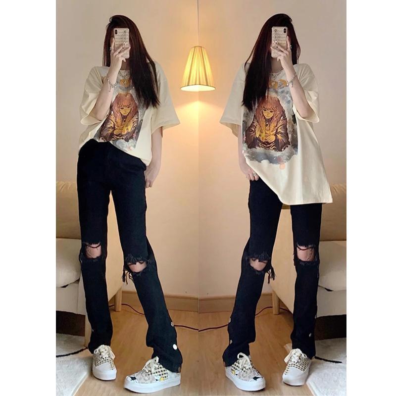 Quần Jean Nam Nữ Rách Gối Ống Đứng Thời Trang Hàn Quốc 2023 Q008 Pants Ong Women