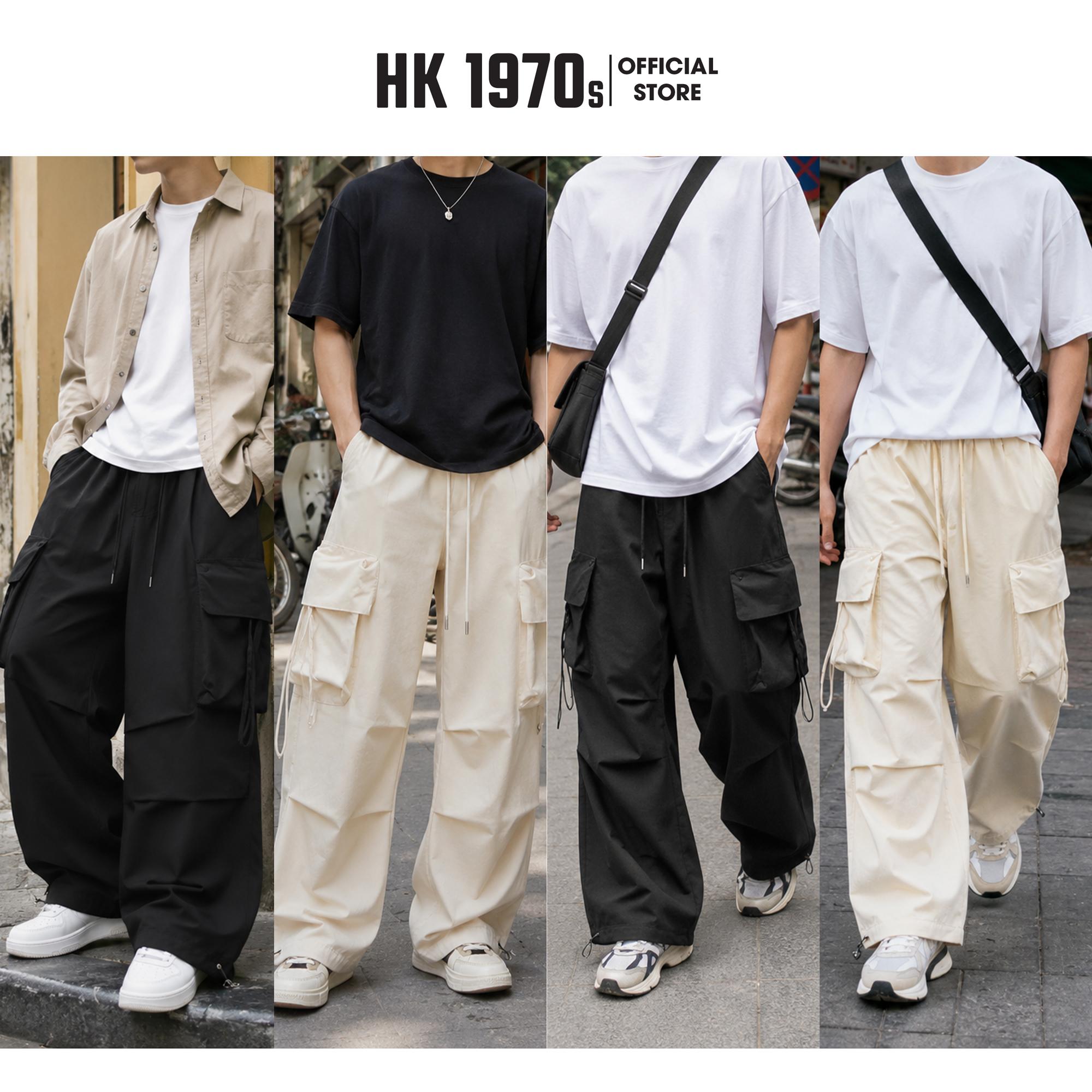 Quần Ống Rộng Nam Nữ Có Dây Rút Unisex, Quần Túi Hộp Vải Dù Phong Cách Hiphop Đường Phố Q130 Nam Menswear Pants Đen Trắng