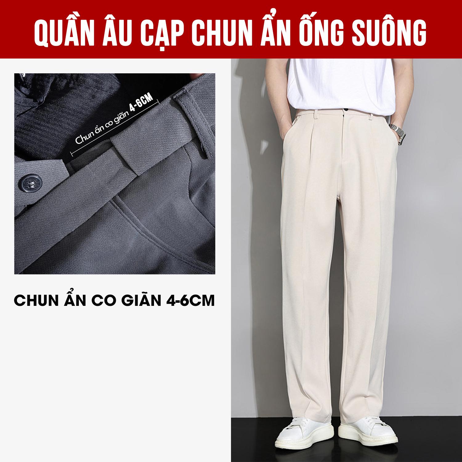 Quần Tây Nam, Quần Âu Nam Vải Cotton Hàn Dáng Quần Ống Suông Rộng Trơn Q087 Menswear Pants Đen Ong dịp Thông thường Có Túi