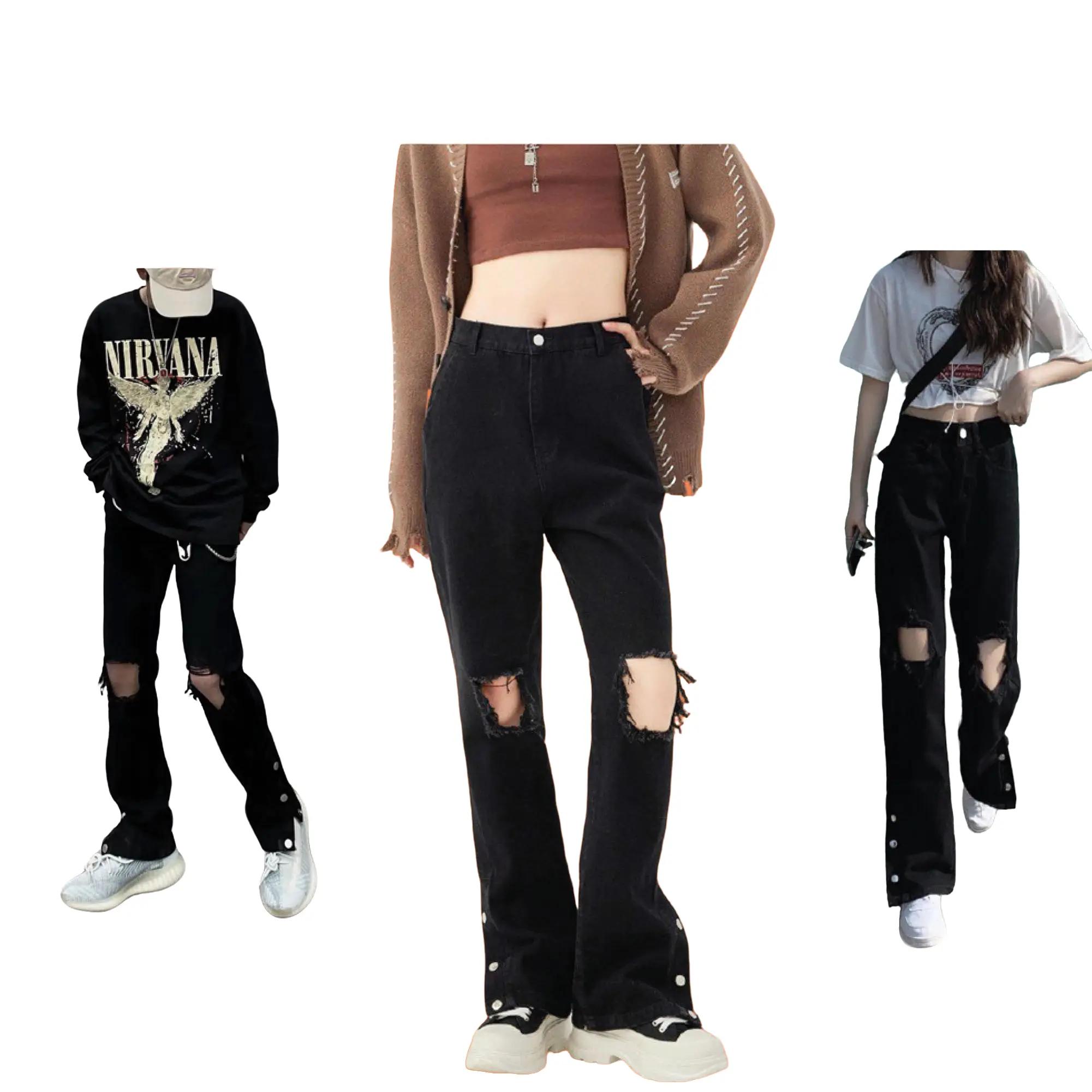 Quần Jean Nam Nữ Rách Gối Ống Đứng Thời Trang Hàn Quốc 2023 Q008 Pants Ong Women