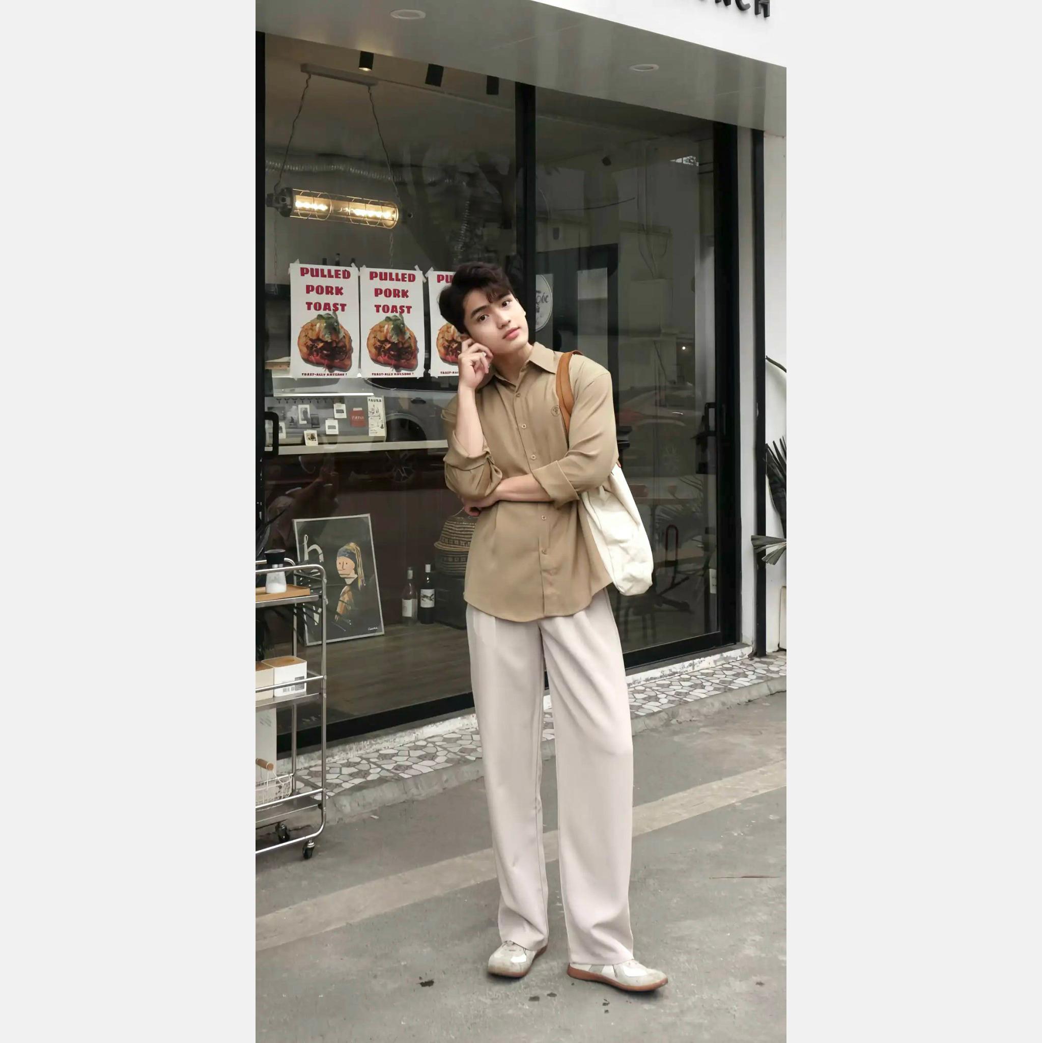 Quần âu nam xếp ly, Quần tây nam vải tuyết Hàn Quốc Kèm Đai, cạp chun sau dáng quần ống suông rộng Q168 Menswear Ong Kem Kaki quần â