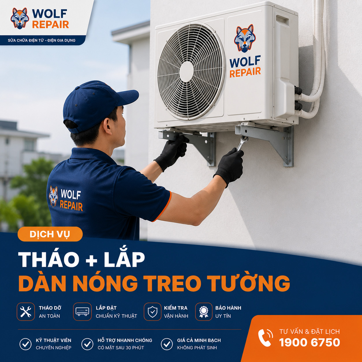 Tháo+Lắp dàn nóng Treo Tường