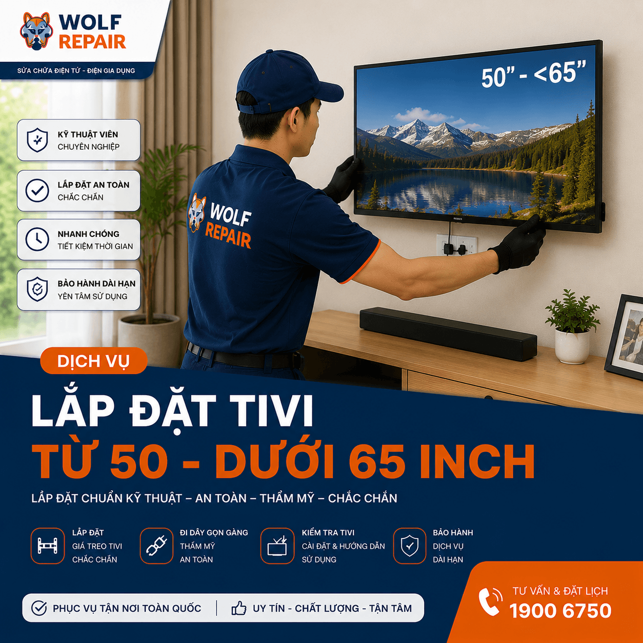 Lắp đặt Tivi từ 50 - dưới 65 inch