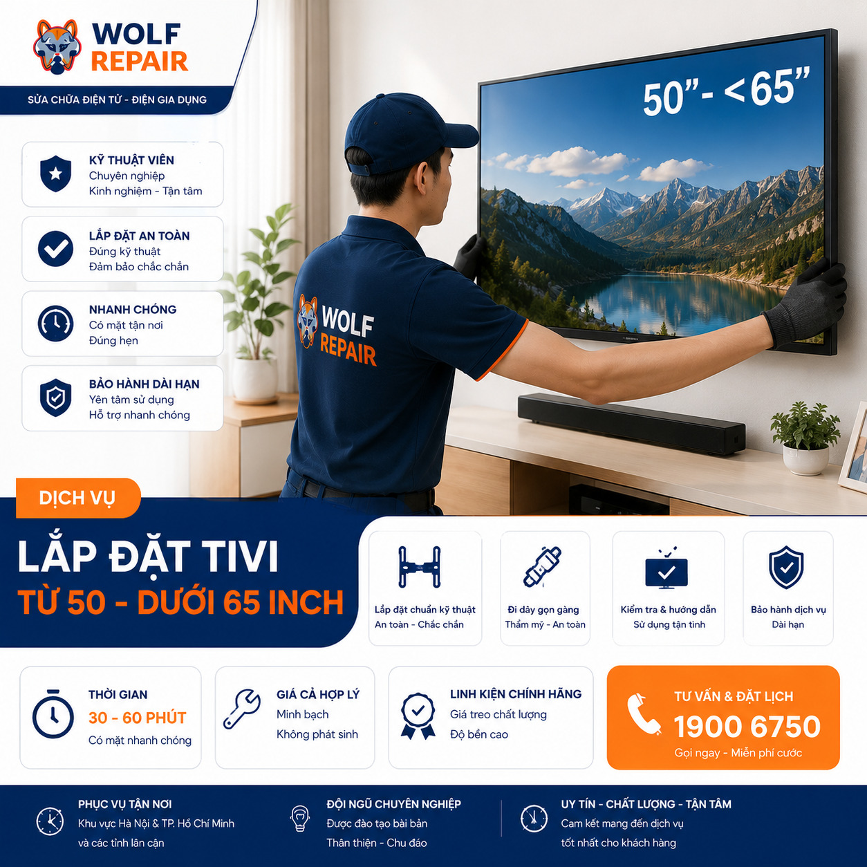 Lắp đặt Tivi từ 50 - dưới 65 inch