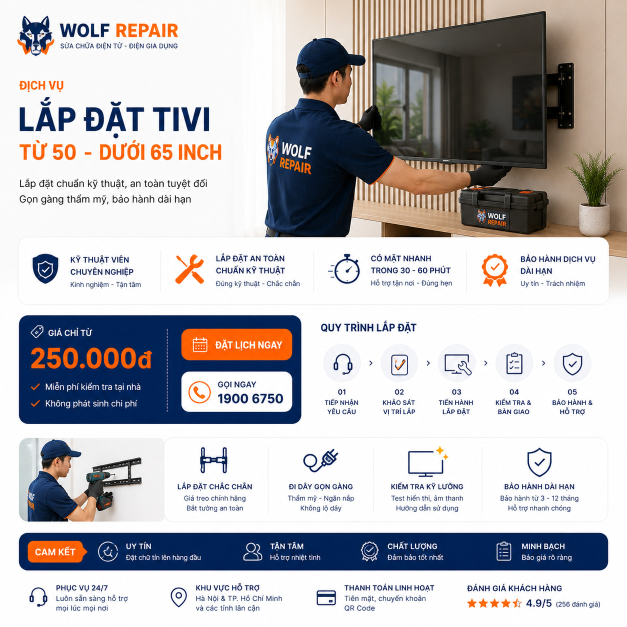 Lắp đặt Tivi từ 50 - dưới 65 inch