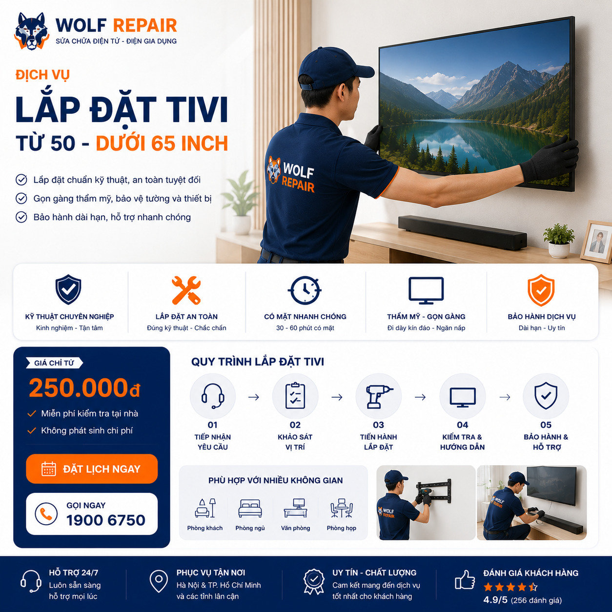 Lắp đặt Tivi từ 50 - dưới 65 inch