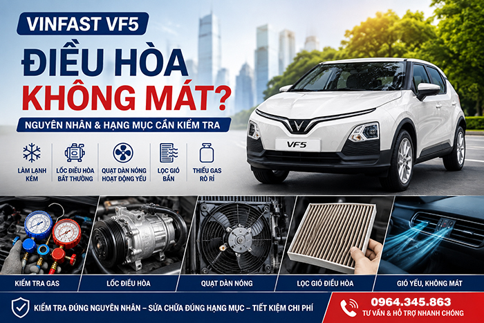 VINFAST VF5 ĐIỀU HÒA KHÔNG MÁT: NGUYÊN NHÂN VÀ NHỮNG HẠNG MỤC CẦN KIỂM TRA