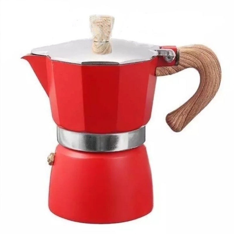 Bình Pha Cà Phê Seiko Moka Kiểu Ý – Hợp Kim Nhôm Dày, Tay Cầm Vân Gỗ Cao Cấp 150ml-300ml