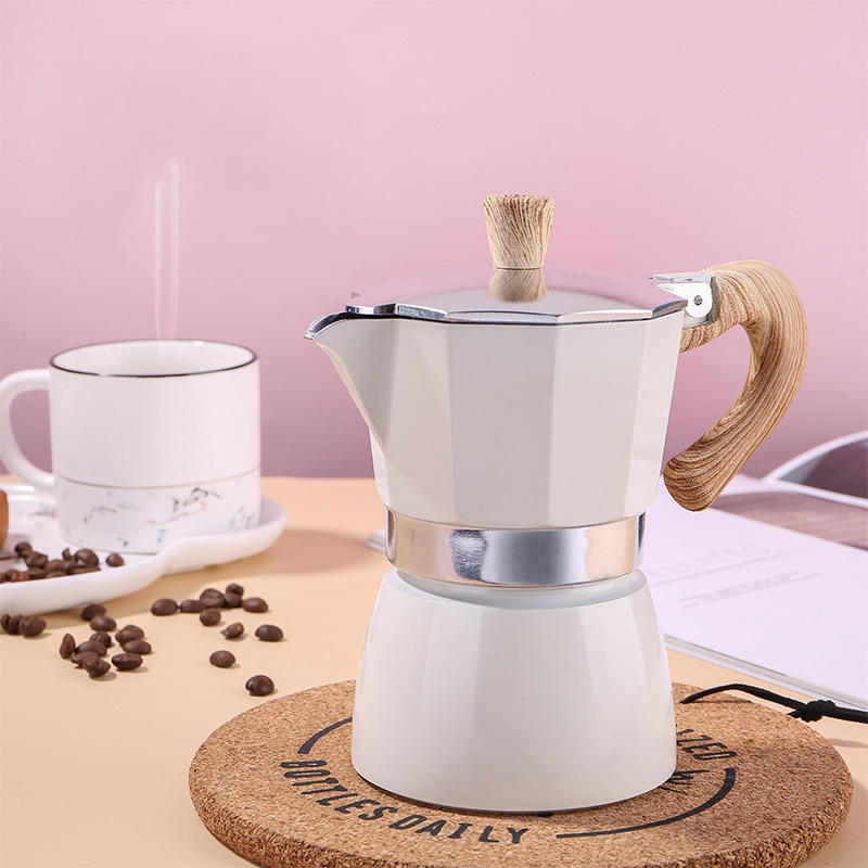 Bình Pha Cà Phê Seiko Moka Kiểu Ý – Hợp Kim Nhôm Dày, Tay Cầm Vân Gỗ Cao Cấp 150ml-300ml