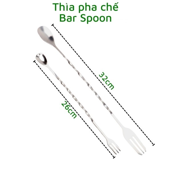 Thìa Cocktail Hai Đầu Inox 304 – Trộn Trà Sữa, Pha Chế Đa Năng Chuẩn Quầy Bar