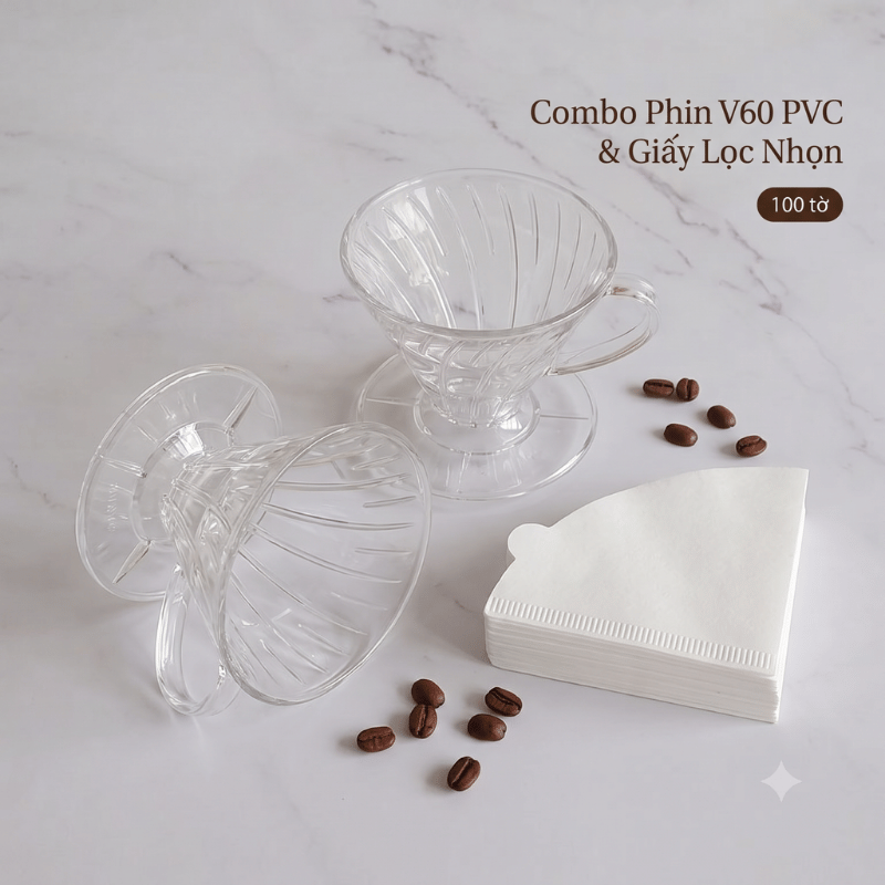 COMBO PHA CÀ PHÊ V60 (PHIN + 100 GIẤY)	LỚN NHỌN PVC TRẮNG