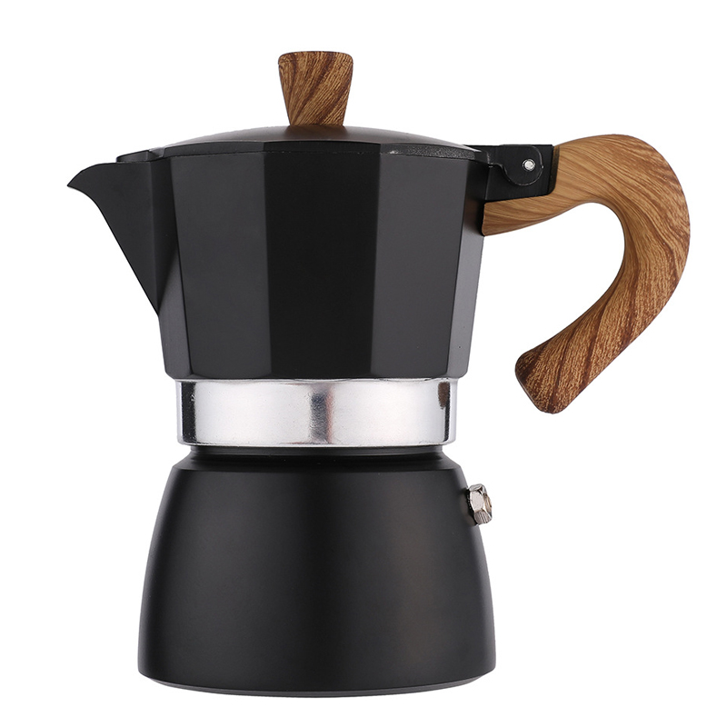 Bình Pha Cà Phê Seiko Moka Kiểu Ý – Hợp Kim Nhôm Dày, Tay Cầm Vân Gỗ Cao Cấp 150ml-300ml