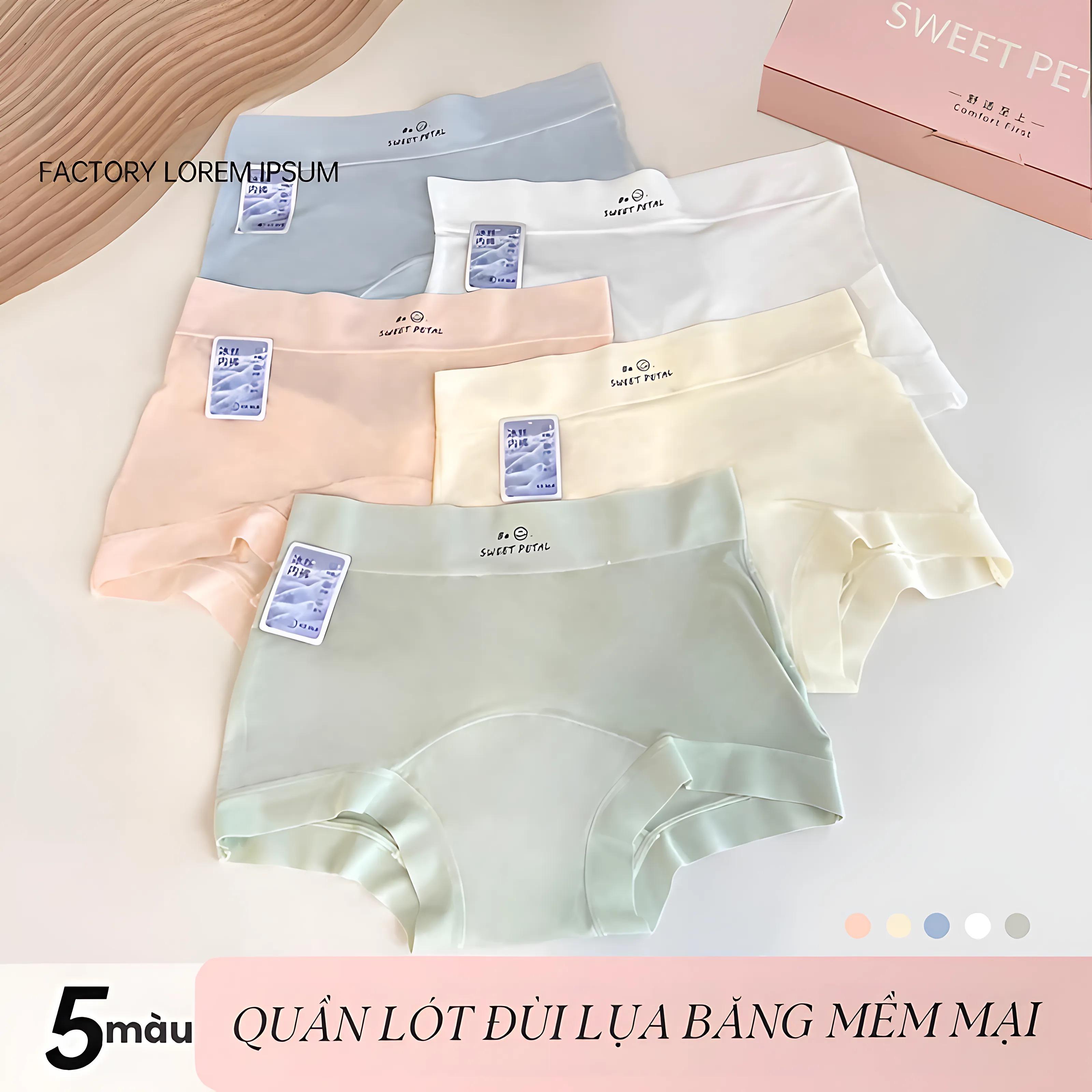 Hộp 5 Quần Lót Nữ Chất Lụa Băng Mềm Mại,Dạng Chip Đùi Mới+ Đũng Quần 10A Cải Tiến Trải Dài Cotton Thấm Hút H5
