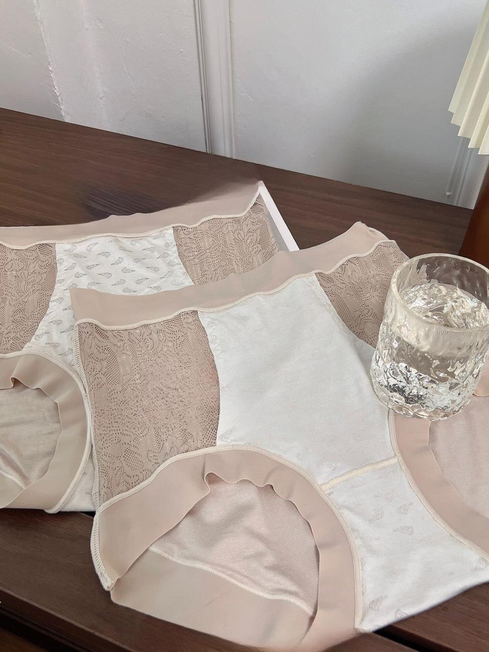 [S90] Full Hộp Cao Cấp Set 3 Quần Lót Nữ Cotton cạp cao phối ren mềm mịn, đũng quần trải dài kháng khuẩn VIP Women Voi