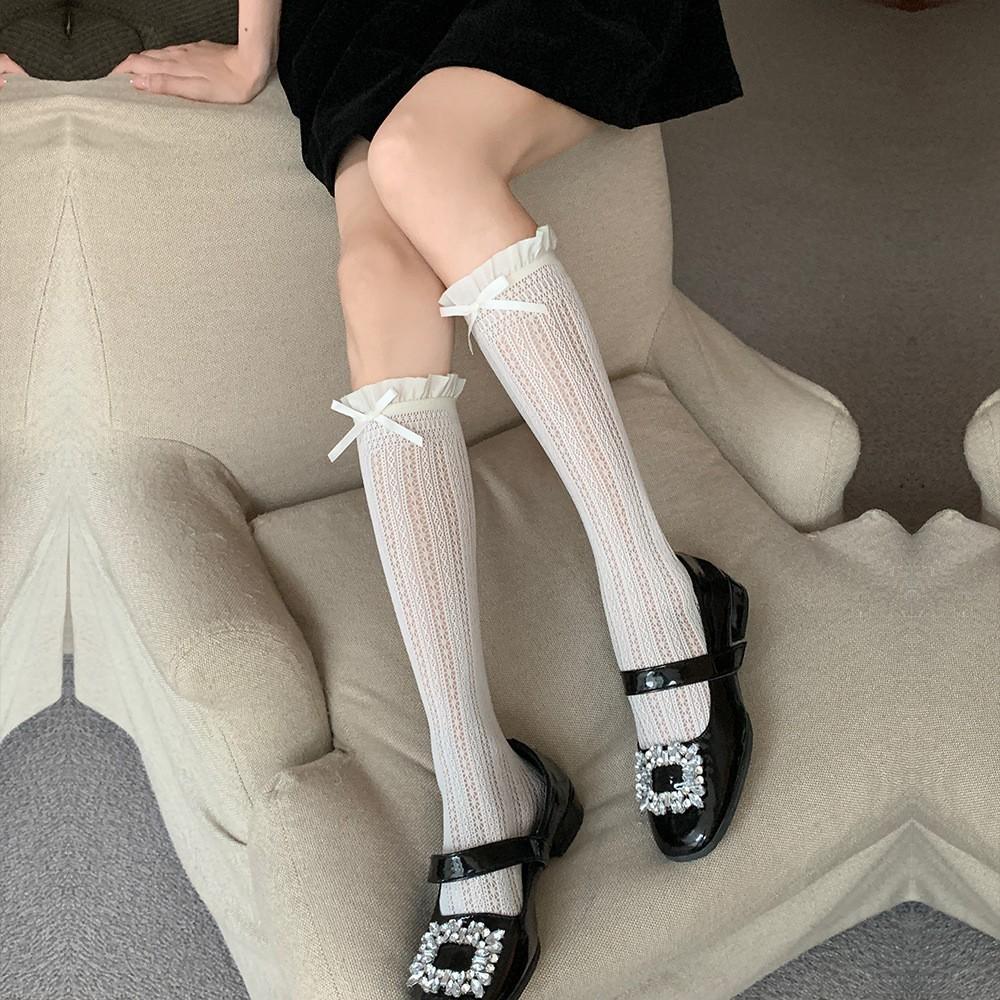 [C10] Tất Chân Cổ Cao Nơ Xinh Lolita Phối Ren Hàng Quảng Châu, Vớ Xinh Cho Nữ