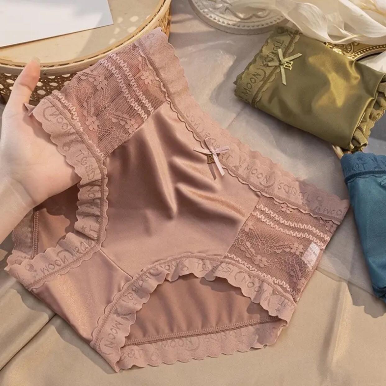 [R5] Set 5 Quần Lót Nữ Su Lụa Satin Ren Có Hông Thông Thoáng Mát Mềm Mịn sanitary  panties Women