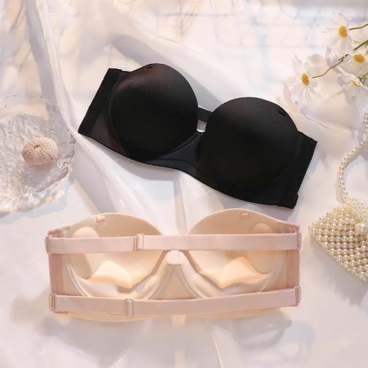 Áo ngực cúp ngang chống tụt kèm dây và quai dán trong suốt A1 Bra Cup Kem Nữ