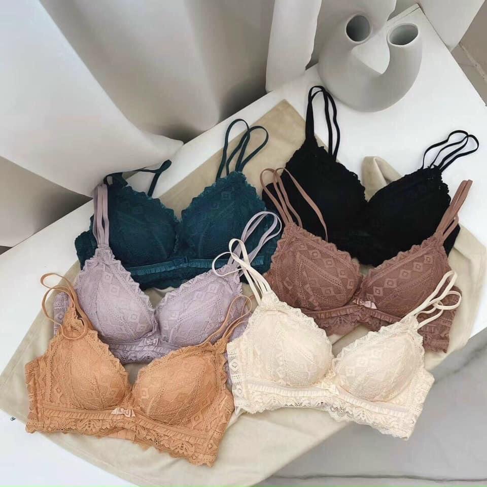 Áo Lót Nữ nâng ngực 5cm cao cấp phối ren mềm mịn Kem Bra