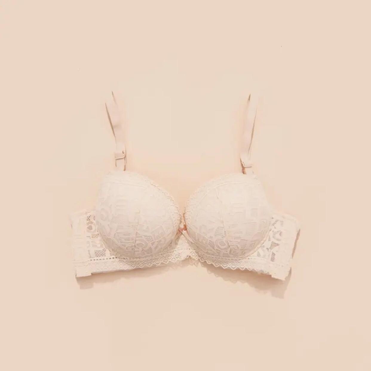 Áo Lót Nữ Ren Ko Gọng Đệm Tim Kép 5cm Nâng V1 [912] Bra Kem Women Voi