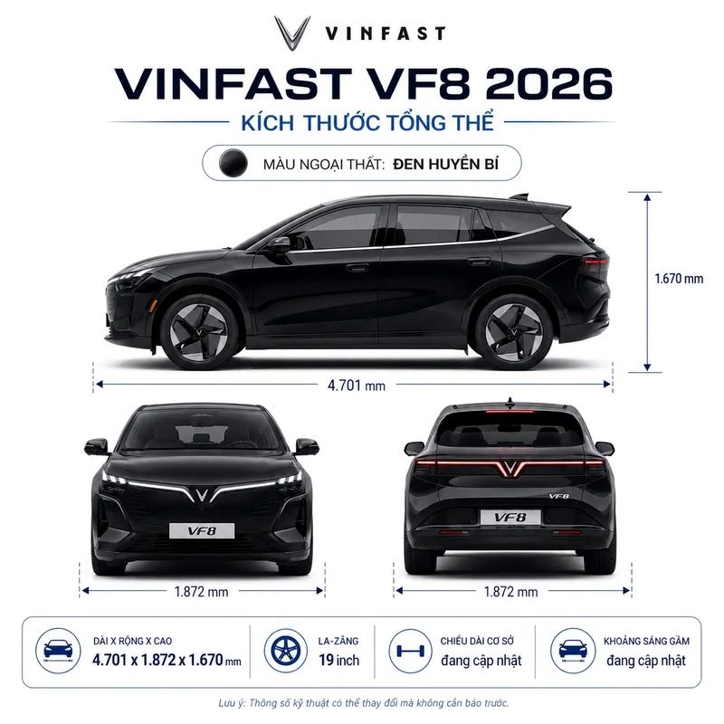 Đầu và đuôi xe VinFast VF 8 All New 2026 màu đen thiết kế mới