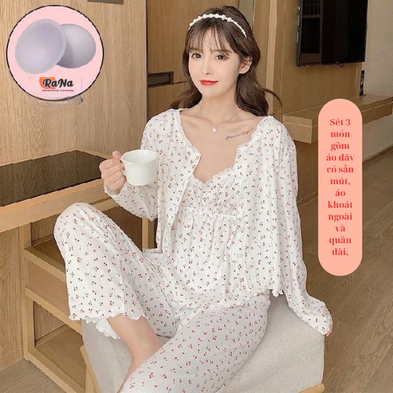Sét 3 món gồm quần dài áo 2 dây cso sẵn ngực và áo khoát ngoài