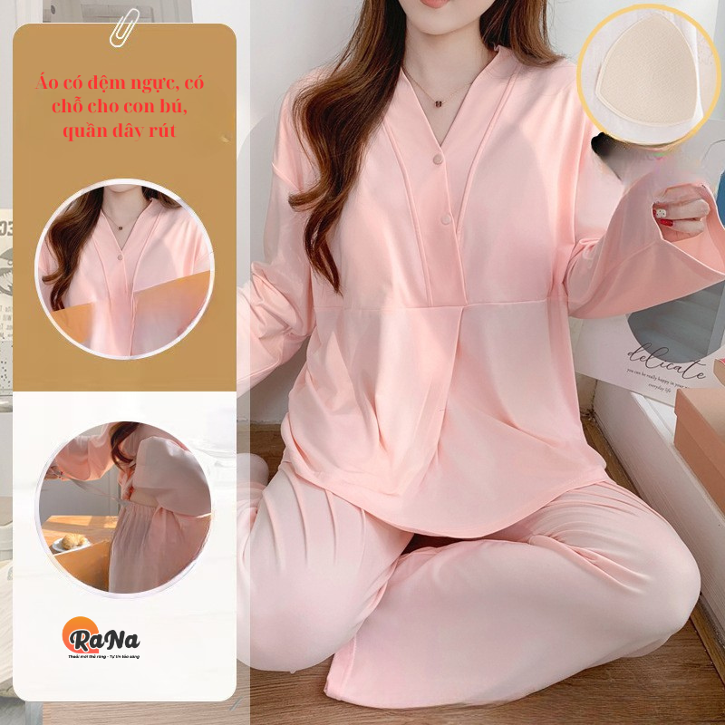 Bộ pijama ngủ cho mẹ bầu bỉm có chỗ cho con bú
