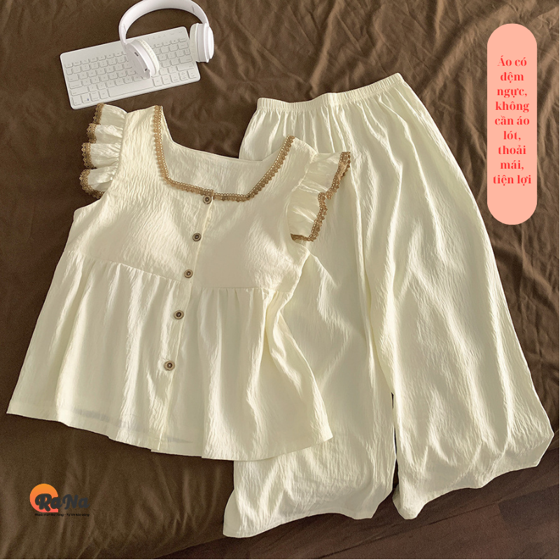 Bộ quần lửng áo không tay cotton đũi