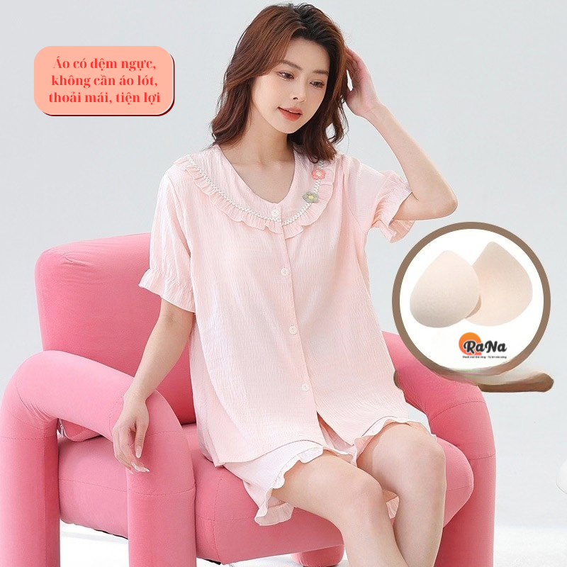 Bộ quần đùi áo kiểu cài nút có sẵn đệm ngực