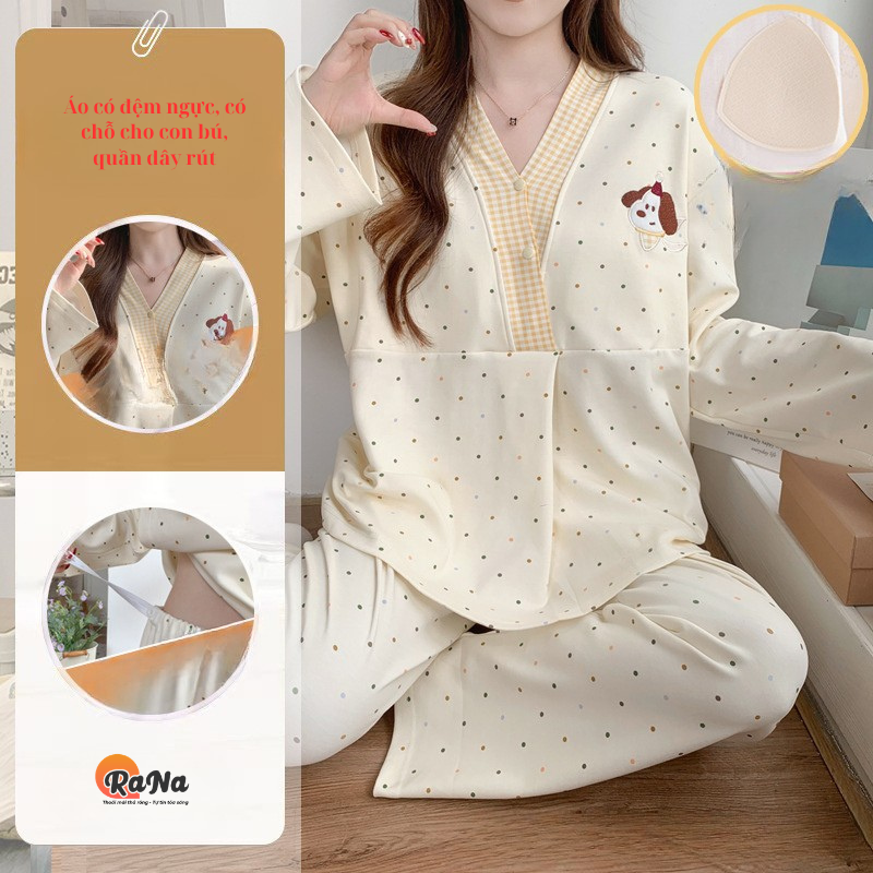 Bộ pijama ngủ cho mẹ bầu bỉm có chỗ cho con bú