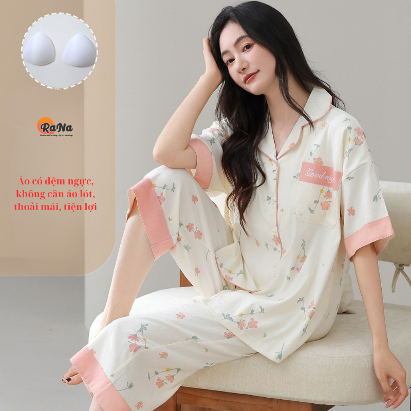 Bộ quần lửng áo cài nút có sẵn đệm ngực