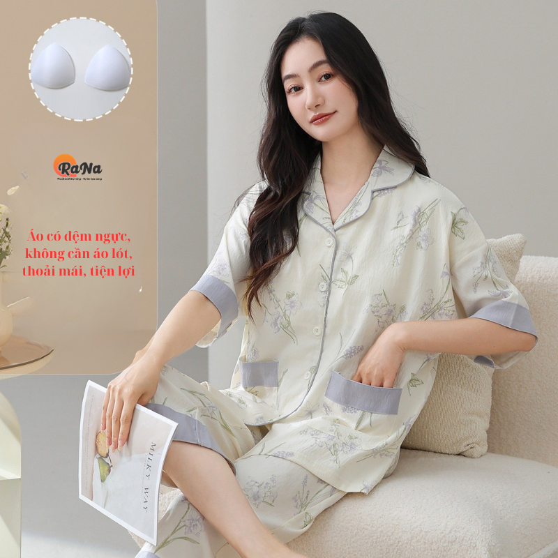 Bộ quần lửng áo cài nút có sẵn đệm ngực