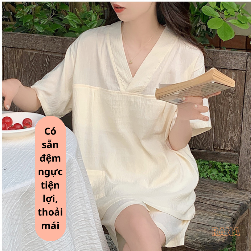 Đồ bộ mặc nhà nữ Phong cách Hàn Quốc Có mút ngực