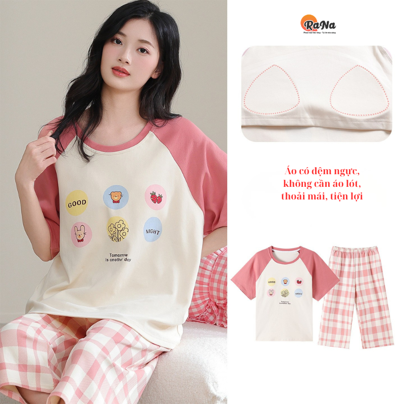 Đồ mặc nhà quần lửng có sẵn mút ngực