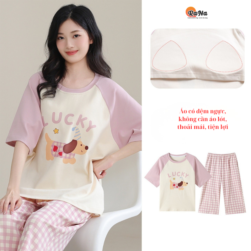 Đồ mặc nhà quần lửng có sẵn mút ngực