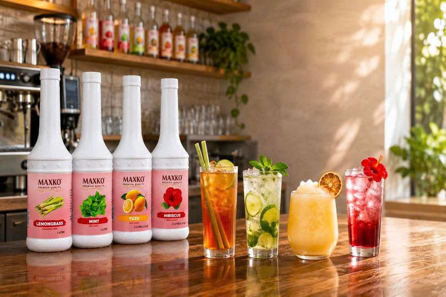 Chọn siro pha chế theo 4 nhóm menu: trà, soda, đá xay, mocktail