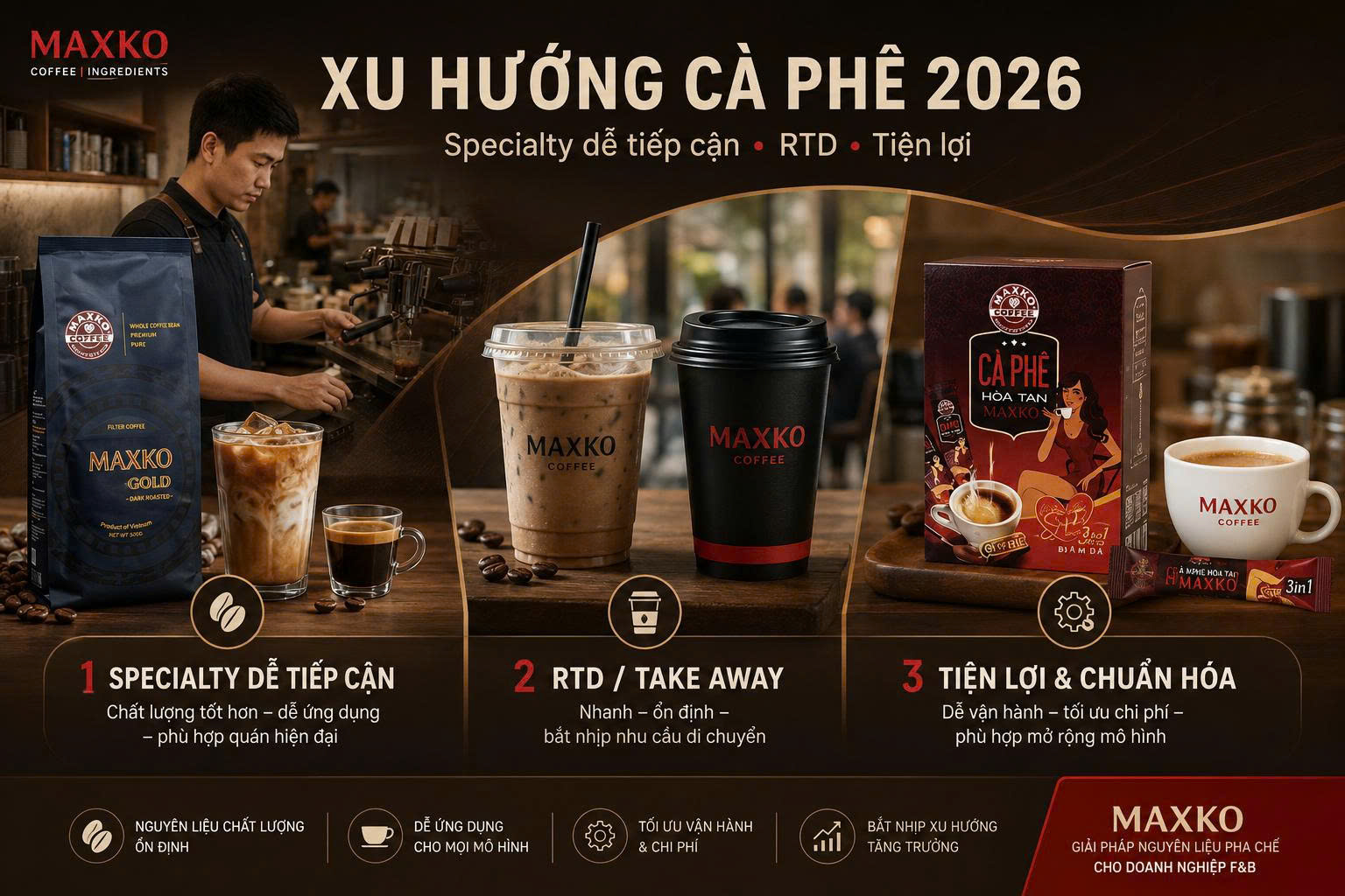 Xu hướng cà phê 2026: Specialty dễ tiếp cận, RTD và tiện lợi