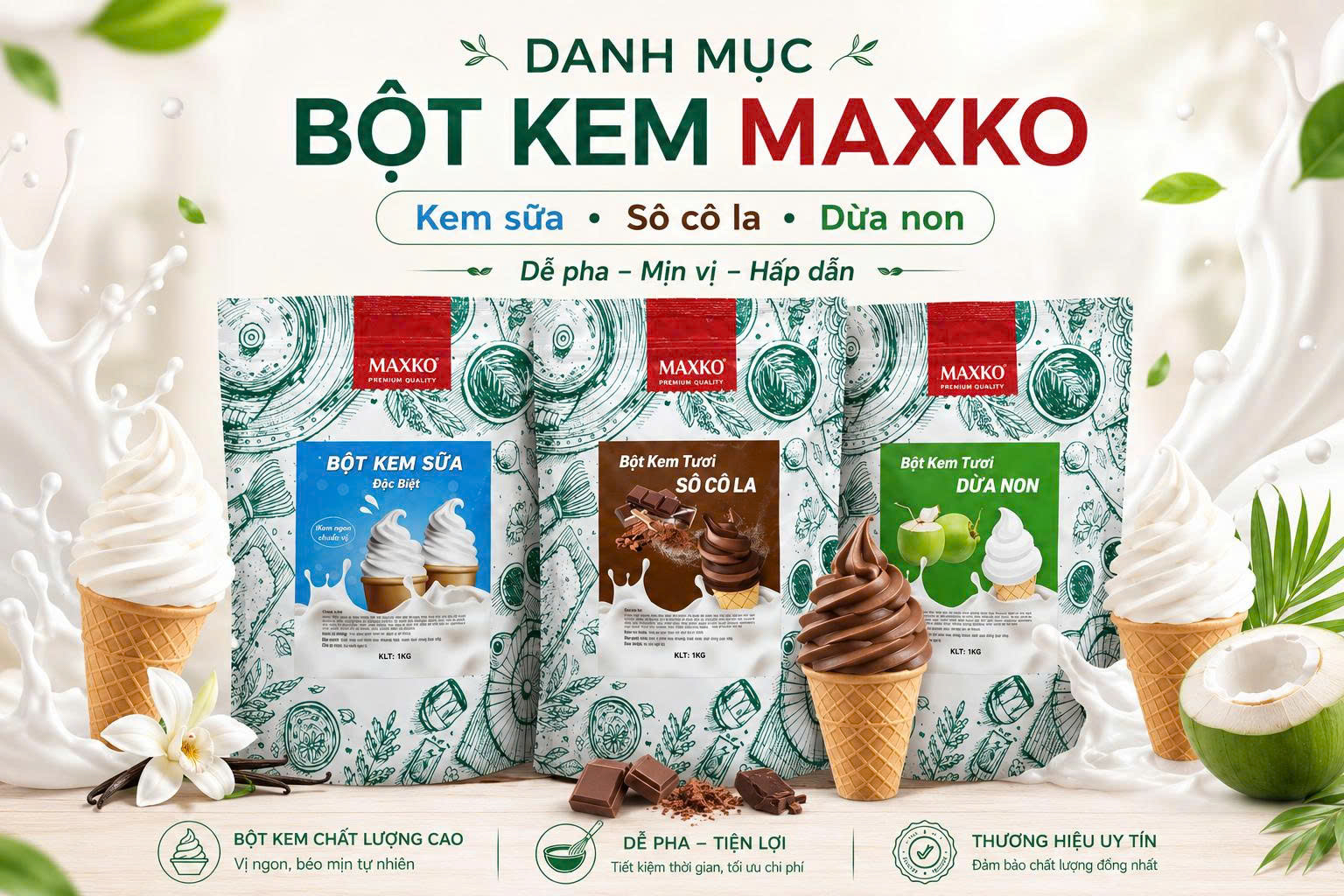 Chọn bột làm kem tươi theo máy, vị và tốc độ bán