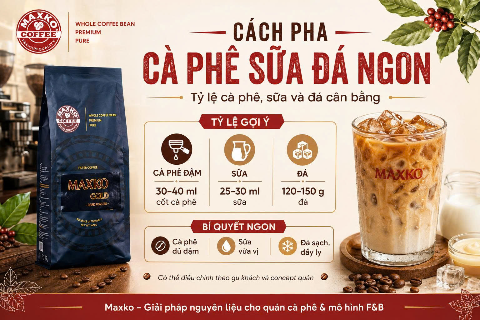 Cách pha cà phê sữa đá ngon: Tỷ lệ cà phê, sữa và đá cân bằng