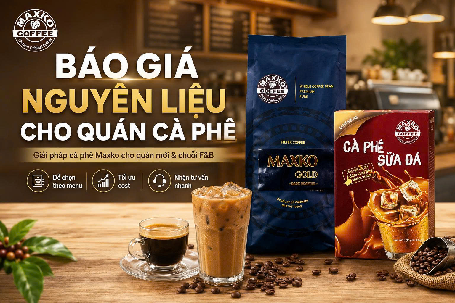 Báo giá nguyên liệu cho quán cà phê theo mục tiêu 100 ly mỗi ngày