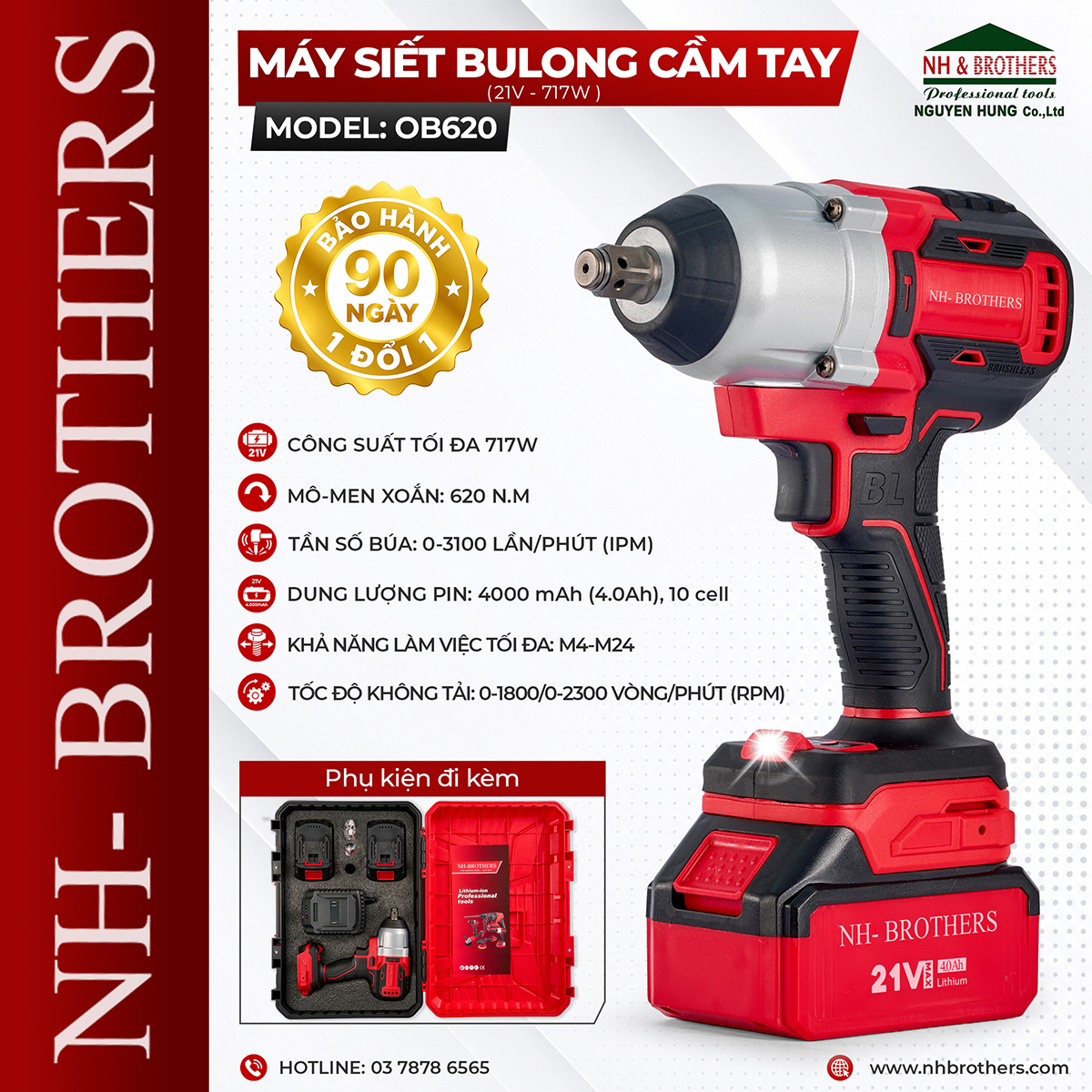 OB620-MÁY SIẾT BULONG CẦM TAY 21V-717W