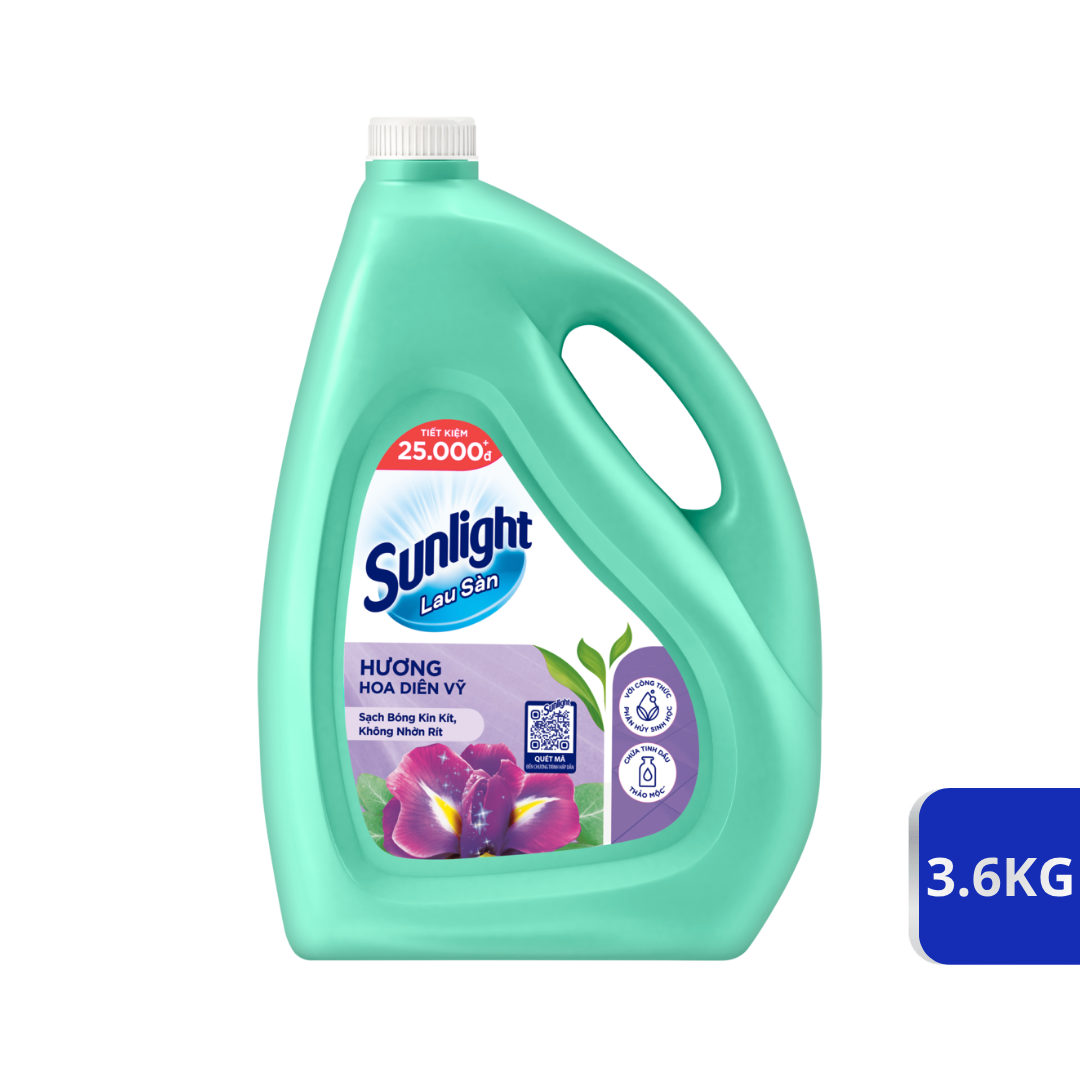 Nước lau sàn Sunlight Tinh dầu Thảo mộc hoa Diên vỹ 3.6kg
