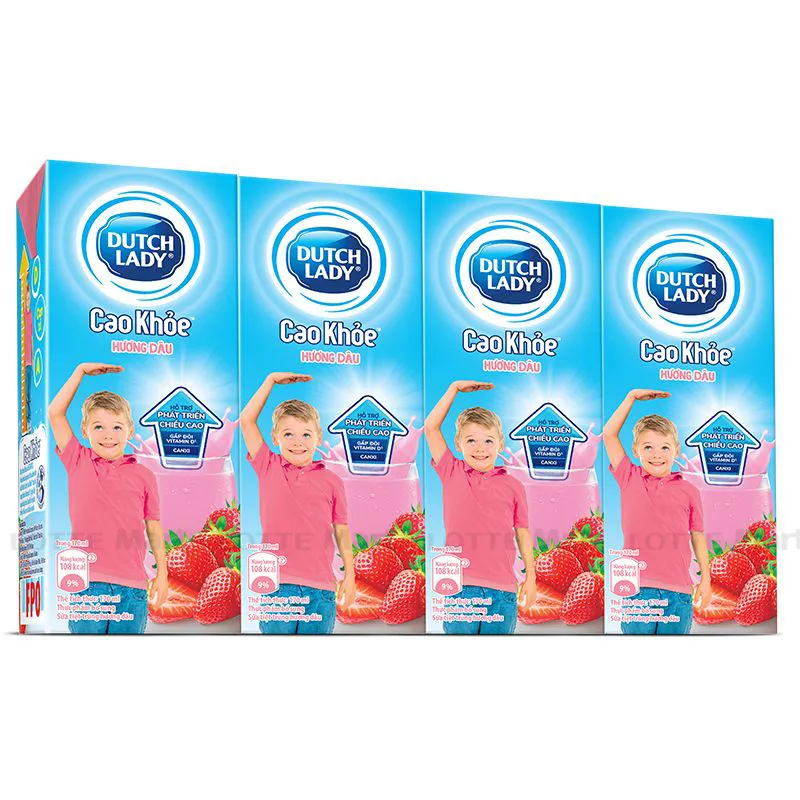 Sữa Tươi Tiệt Trùng Vị Dâu Cô Gái Hà Lan Lốc 4 Hộp 180ml