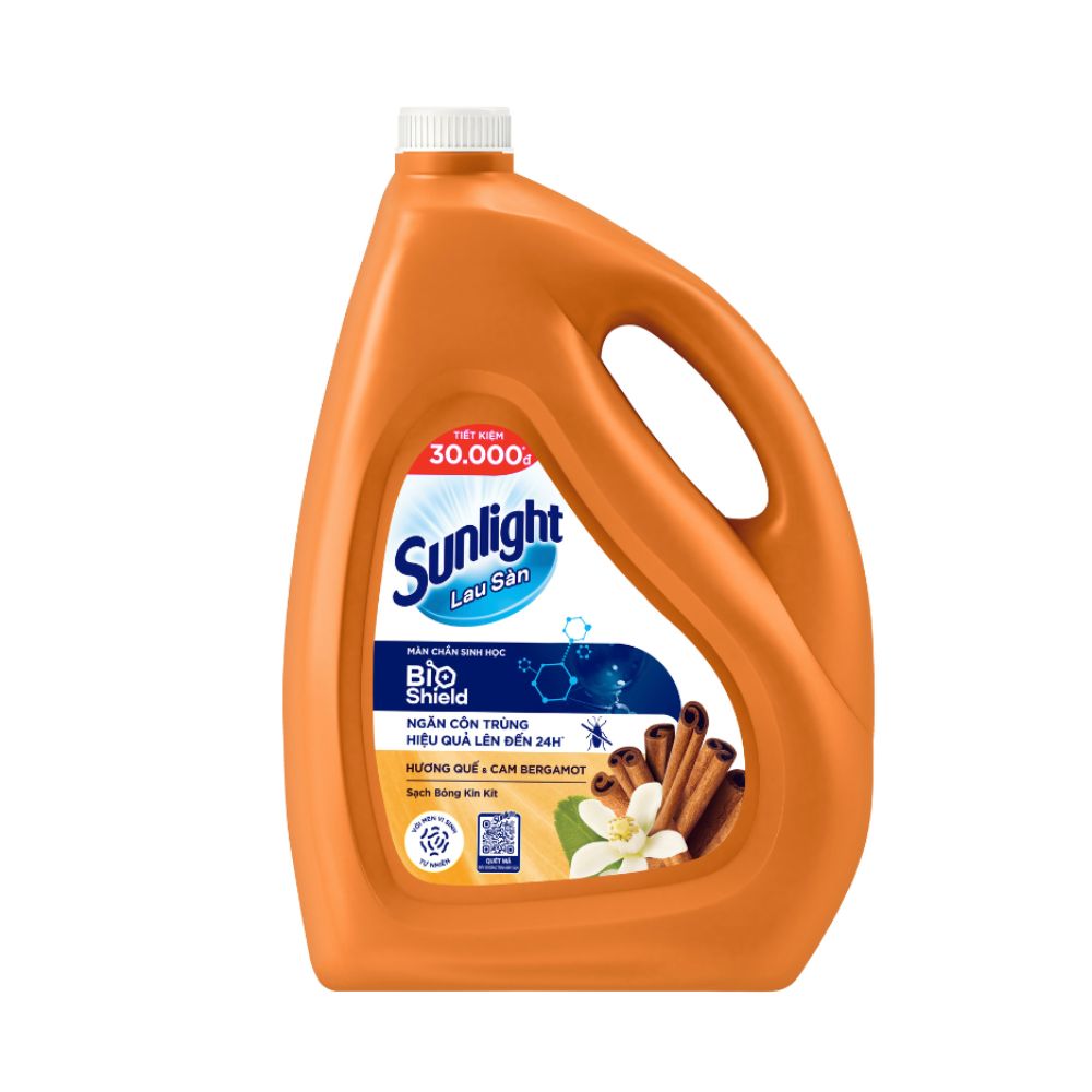 Nước Lau Sàn Sunlight BIOSHIELD Quế & Cam Bergamot Chai 3.6kg