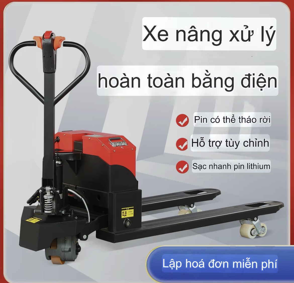 Xe nâng pallet điện trọng tải 3000kg trong nhà xưởng
