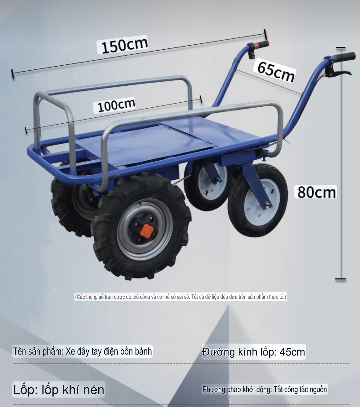 Xe Điên 4 Bánh Trở Vật Liệu Xây Dựng, Nông Sản, Thóc Gạo Trọng Tải 1000kg