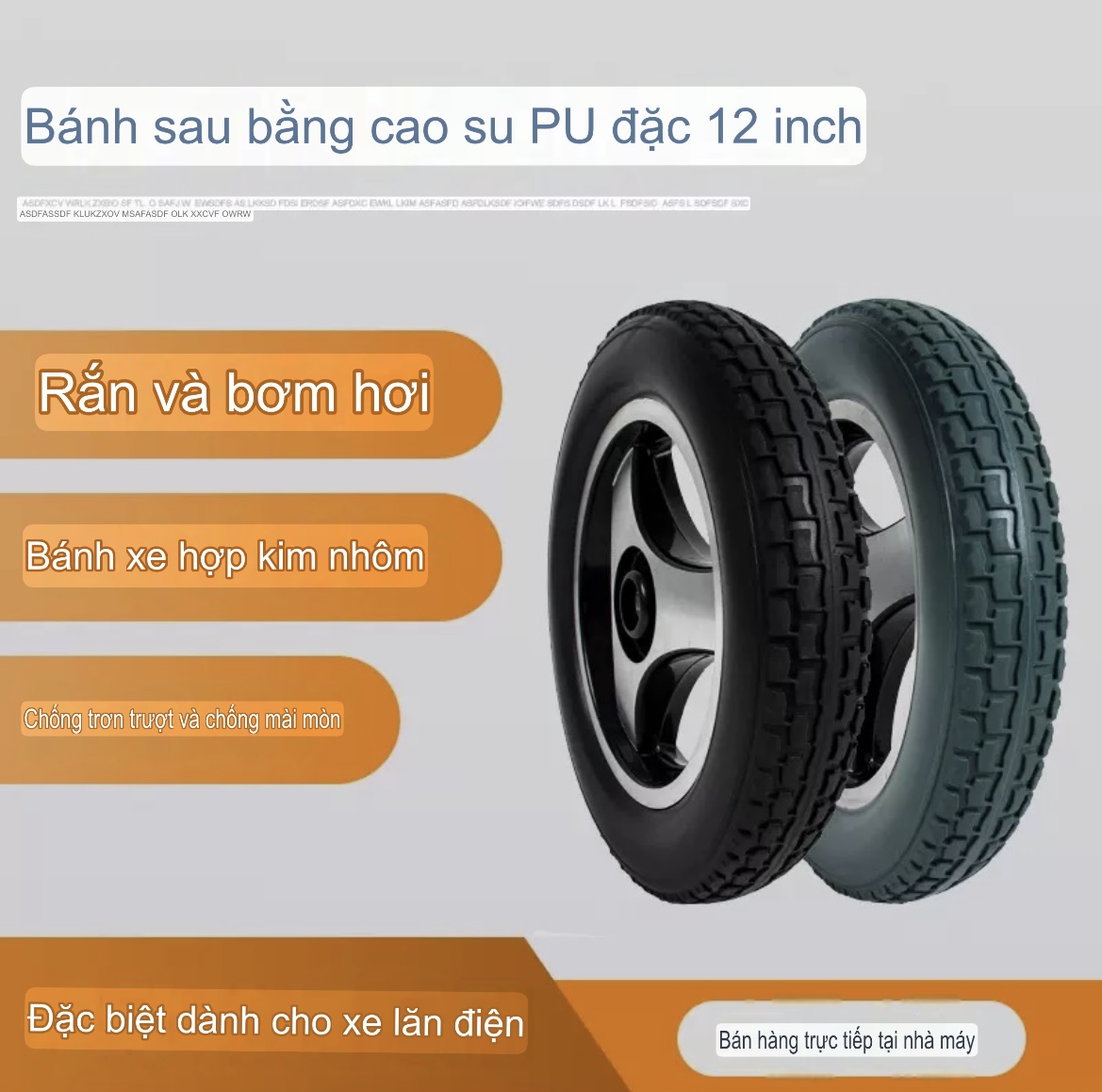 Bánh Sau Xe Lăn Điện Cao Cấp Loại 57-203 (12X1/2 - 2X1/4) Lốp Đặc