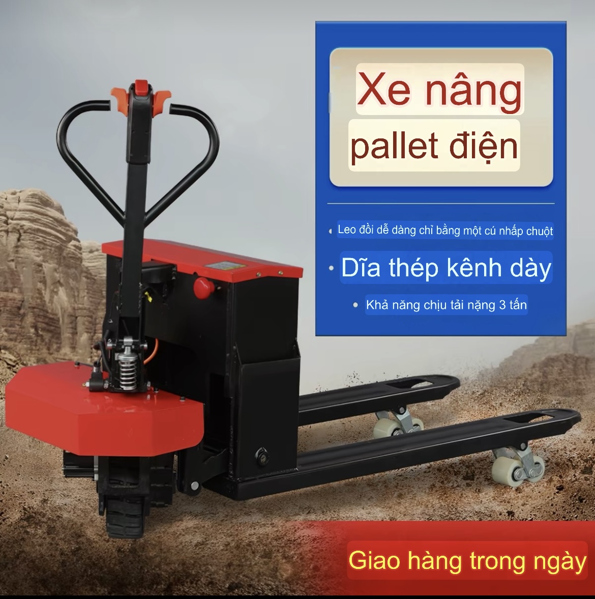 Xe nâng pallet điện trọng tải 3000kg trong nhà xưởng