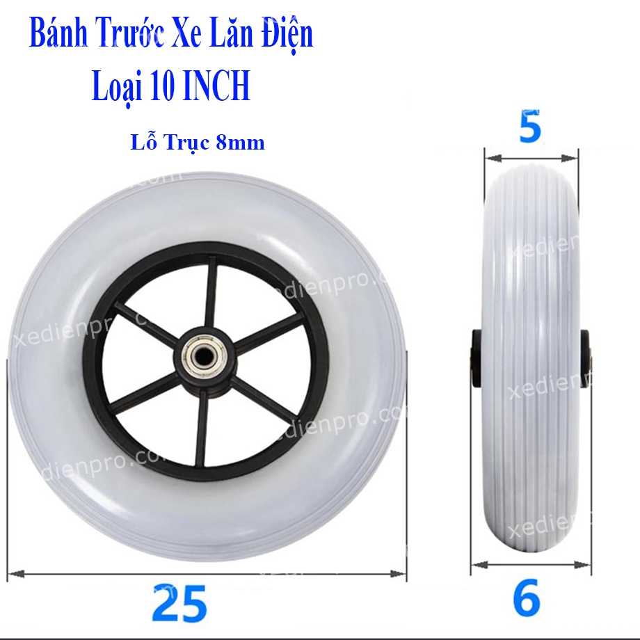 Bánh Trước Xe lăn Điện 10 Inch Lốp Đặc