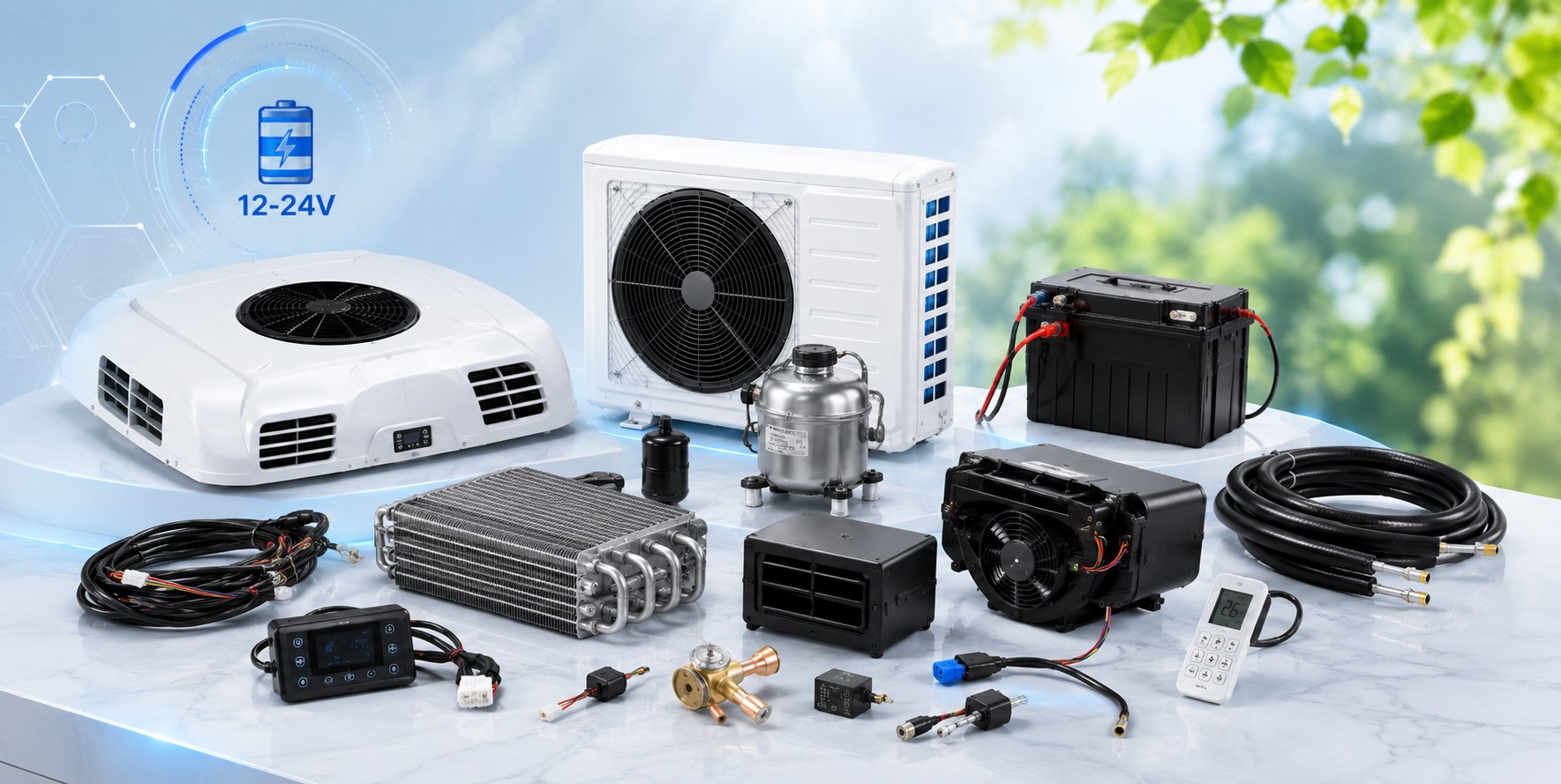Linh phụ tùng thay thế điều hòa điện chạy Acquy 12-24V
