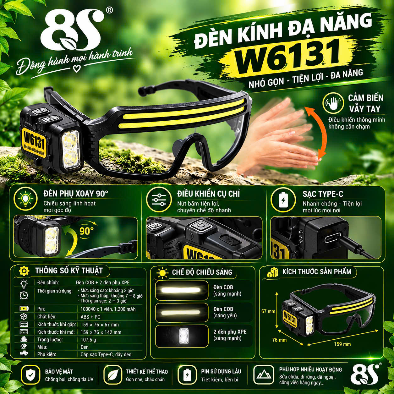 Kính thông minh đa năng W6131 – tích hợp đèn chiếu sáng